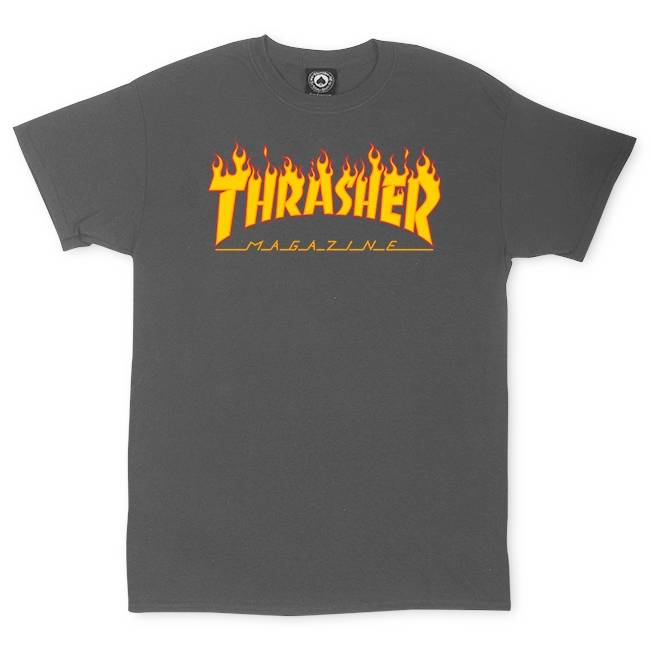THRASHER Flame logo (charcoal) t-shirt